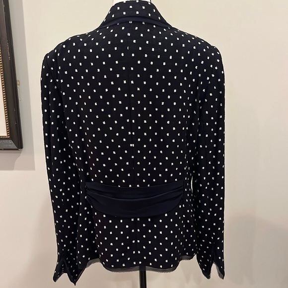 Escada Navy White Square Dotted Blazer Silk Chiffon Sash Size 46 US 12 Evening - Picture 2 of 15